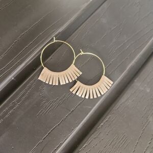 Gold and Tan Fringe Hoop Earrings